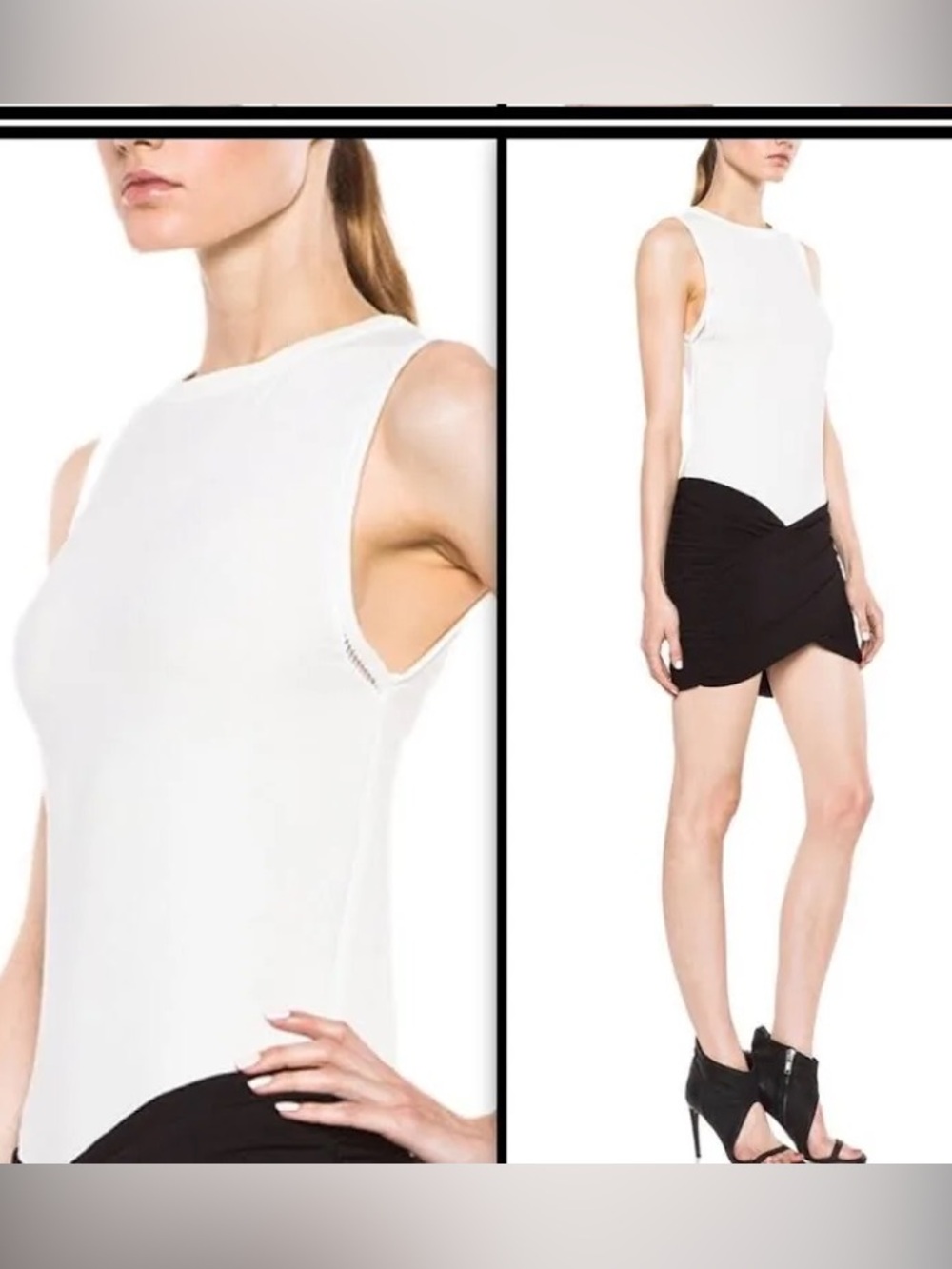 IRO Eruno Black White Two-Tone Sleeveless Ruched Mini Crepe Cocktail Dress XS/S